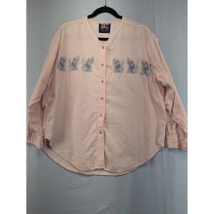 Quiz New York Plus Pink Striped Button Up Shirt Embroidered Cats Size‎ XL